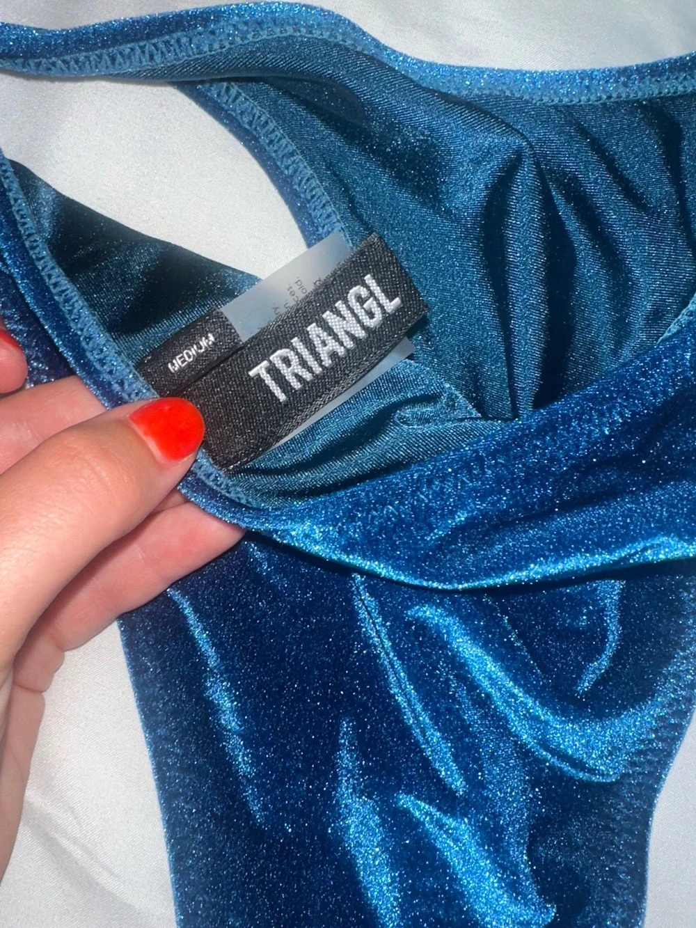 triangl swimwear Velvet Triangle Bikini Set in Teal Blue